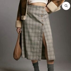 NWT Anthropologie Porridge Button-Side Midi Skirt Plaid Preppy Academia Large